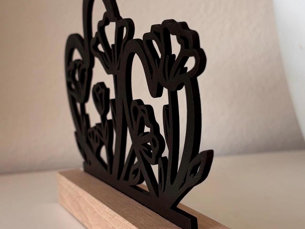 Aufsteller Herzen und Blumen im Modernen Design inkl. Holzklötzchen zum Hinstellen