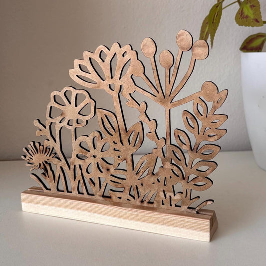 Blumenwiese Aufsteller für Frühling und Sommer mit schönen Blumen im Modernen Design inkl. Holzklötzchen zum Hinstellen