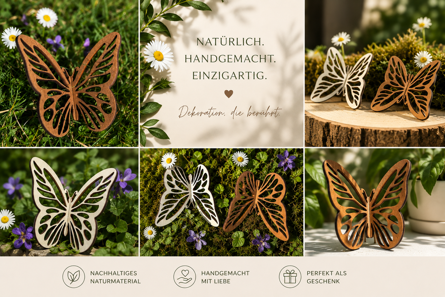 Schmetterling aus Holz. Willkommen Frühling und Sommer. Schöne 15cm große Schmetterlinge zum zusammen stecken aus Holz.