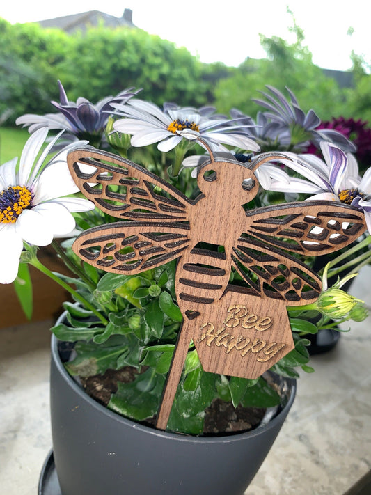 Blumenstecker Biene Bee Happy aus Holz