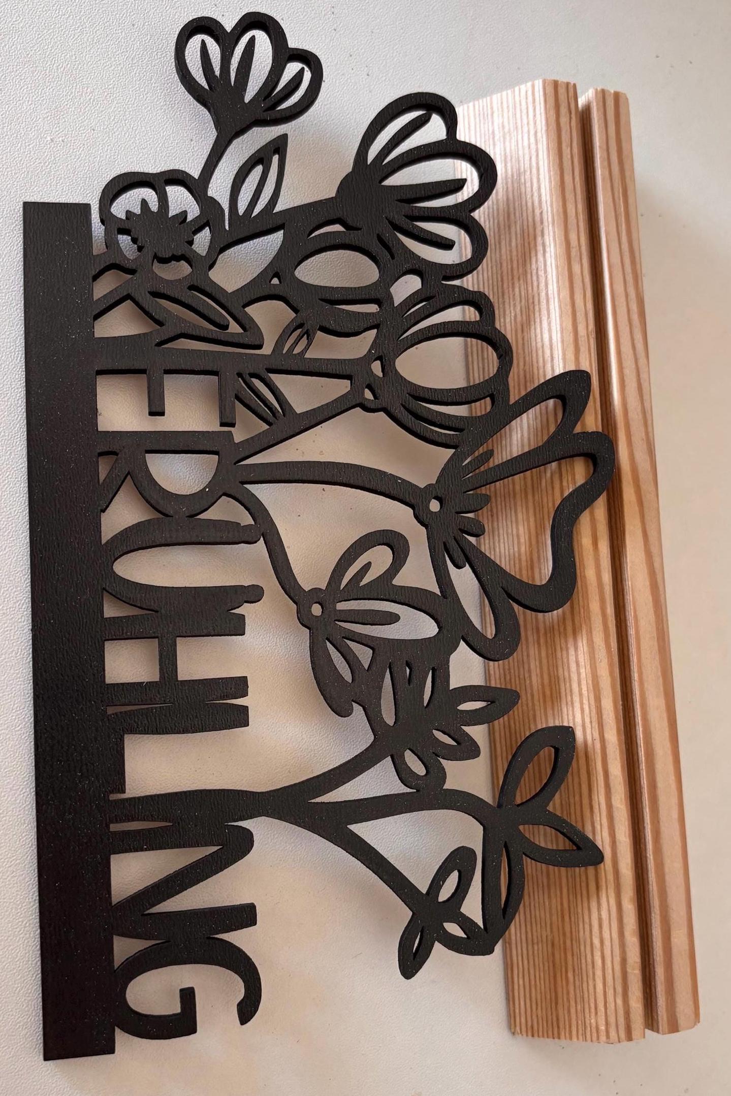 Aufsteller Frühling mit Blumen im Modernen Design inkl. Holzklötzchen zum Hinstellen