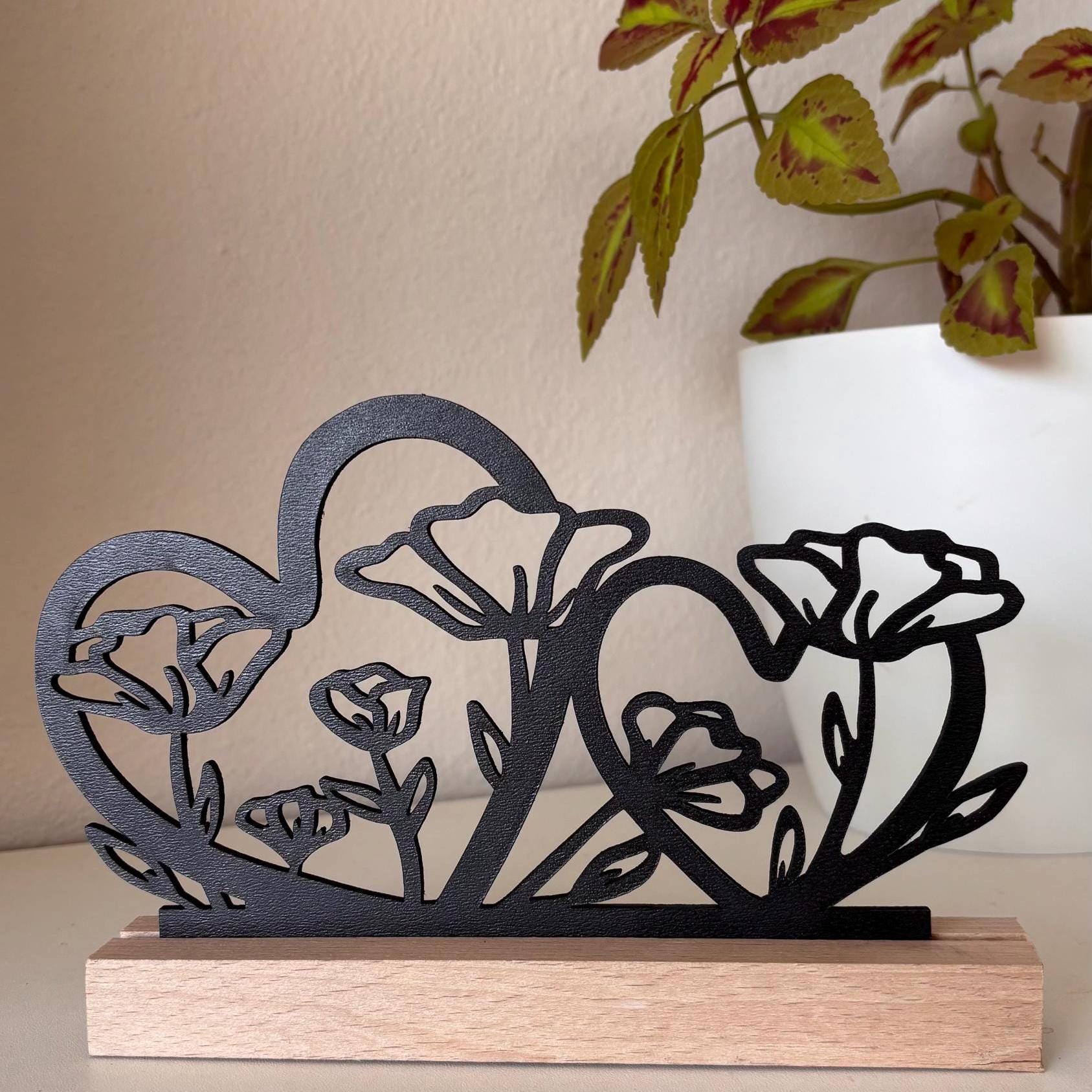 Aufsteller Herzen und Blumen im Modernen Design inkl. Holzklötzchen zum Hinstellen