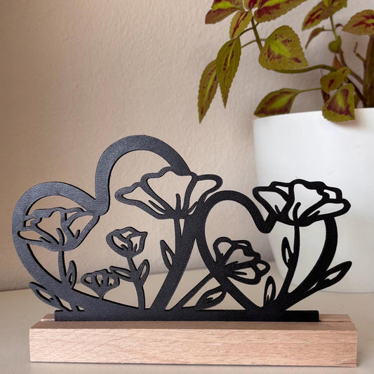 Aufsteller Herzen und Blumen im Modernen Design inkl. Holzklötzchen zum Hinstellen