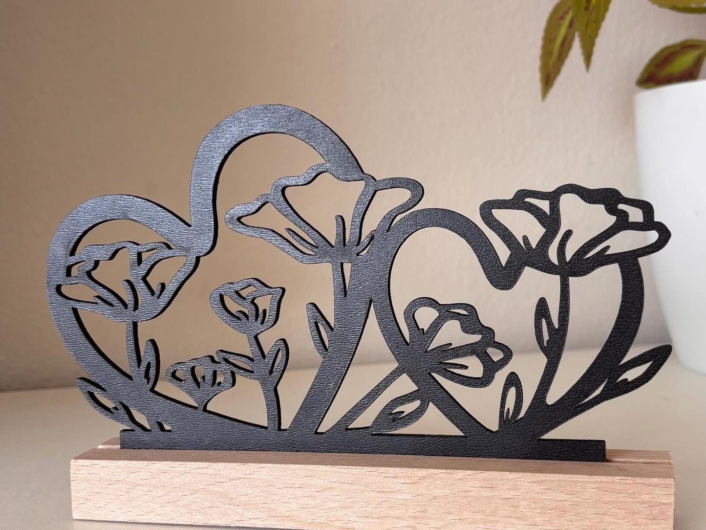 Aufsteller Herzen und Blumen im Modernen Design inkl. Holzklötzchen zum Hinstellen