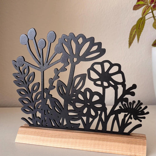 Blumenwiese Aufsteller für Frühling und Sommer mit schönen Blumen im Modernen Design inkl. Holzklötzchen zum Hinstellen