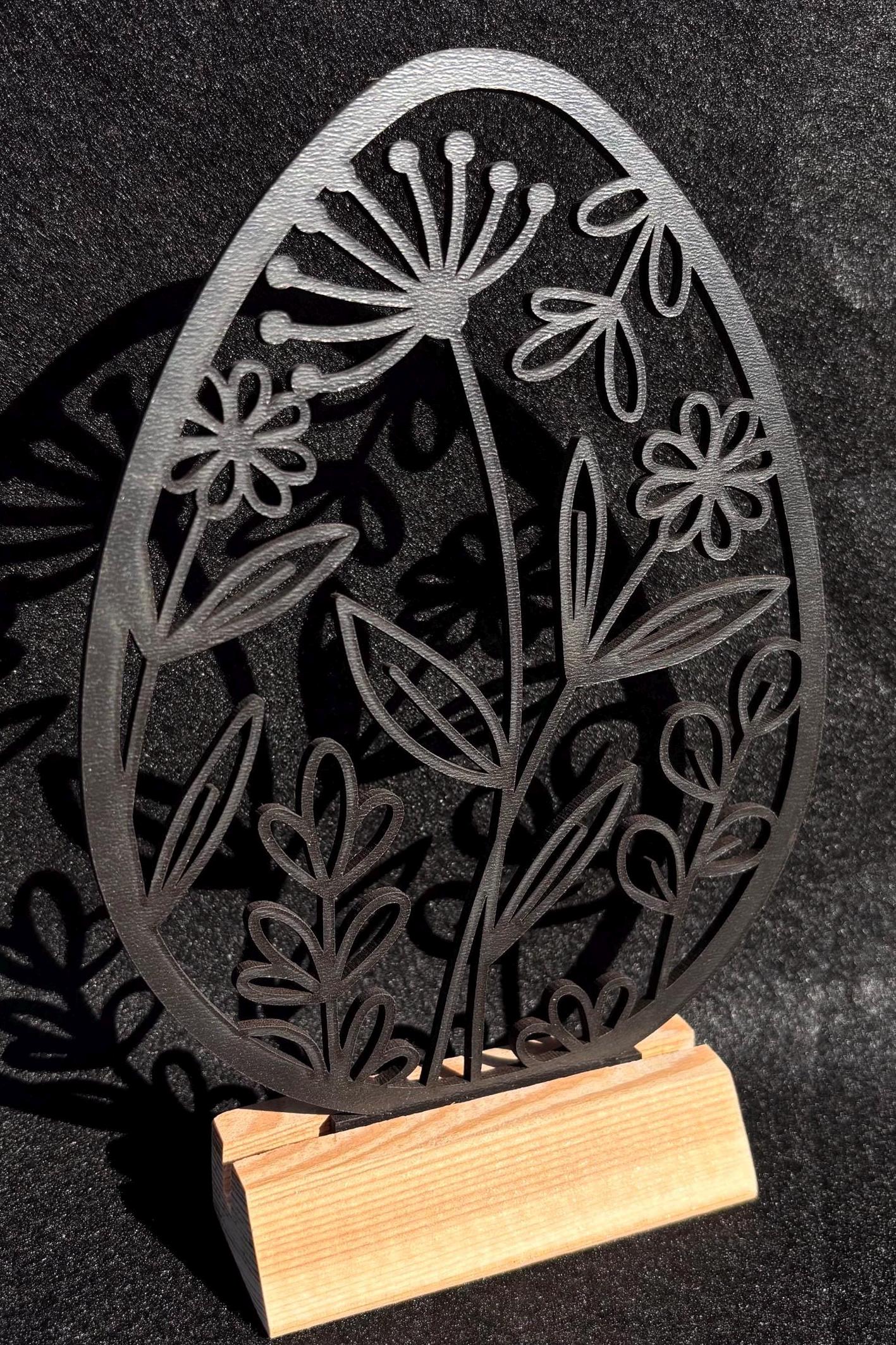 Aufsteller für Ostern. Osterei mit Blumen im Modernen Design inkl. Holzklötzchen zum Hinstellen