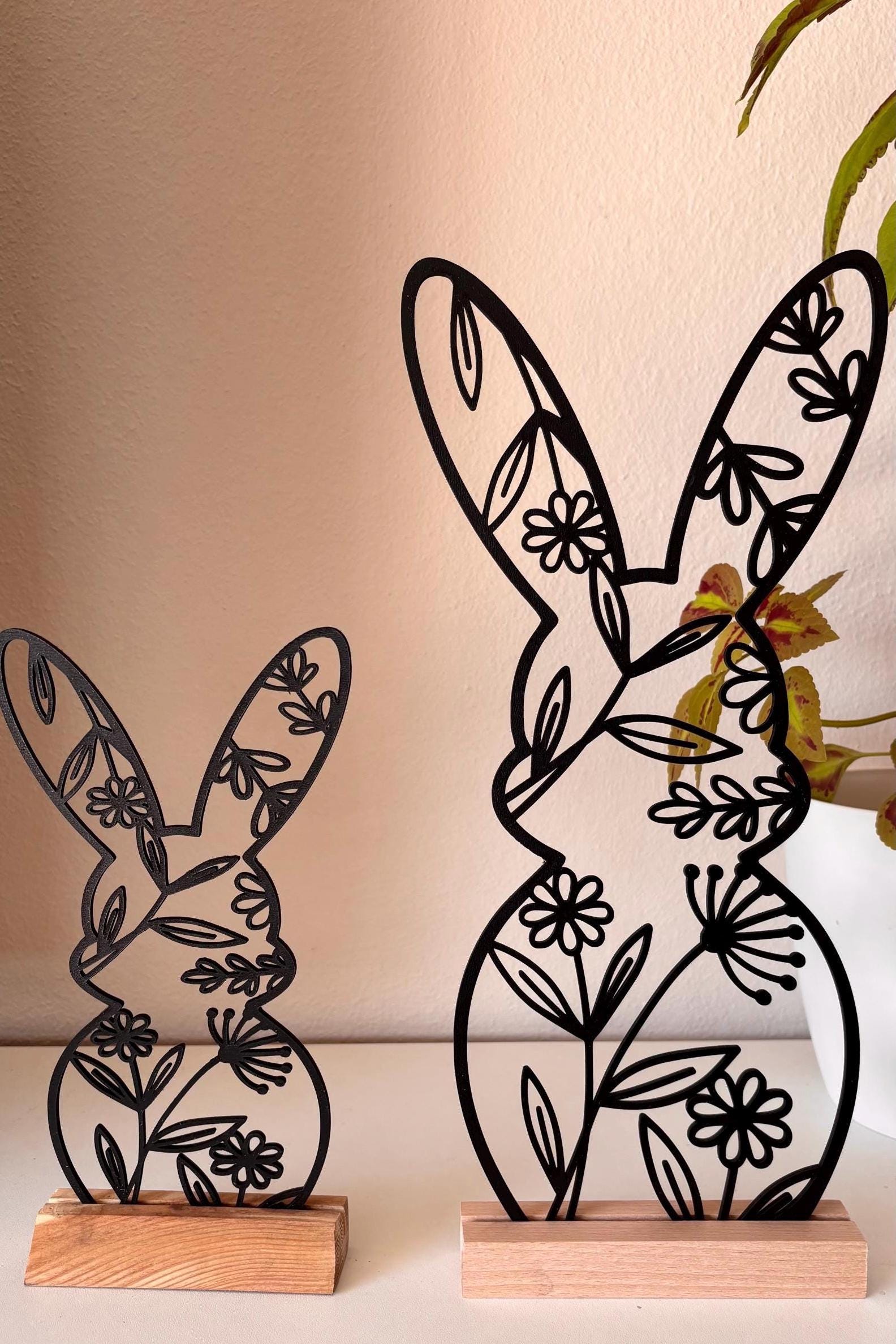 Aufsteller Ostern Osterhase mit Blumen im Modernen Design inkl. Holzklötzchen zum Hinstellen