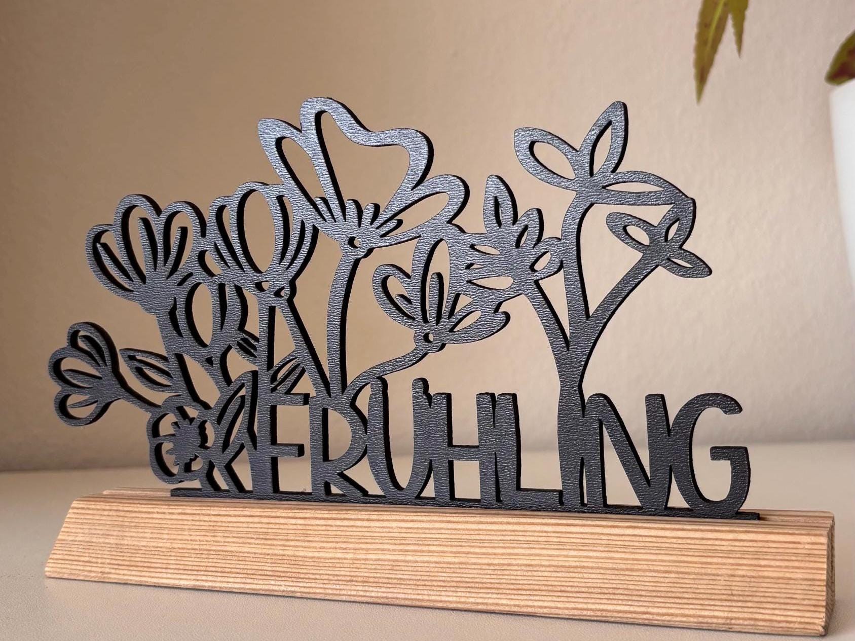 Aufsteller Frühling mit Blumen im Modernen Design inkl. Holzklötzchen zum Hinstellen