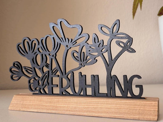 Aufsteller Frühling mit Blumen im Modernen Design inkl. Holzklötzchen zum Hinstellen