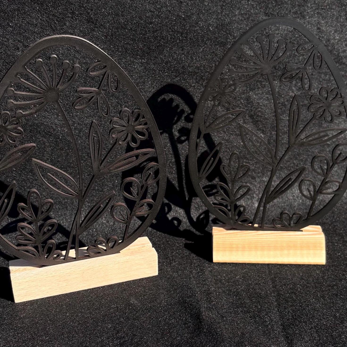 Aufsteller für Ostern. Osterei mit Blumen im Modernen Design inkl. Holzklötzchen zum Hinstellen